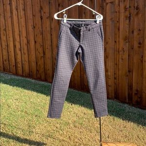 Eggplant/Grey/Black checkered skinny dress pants